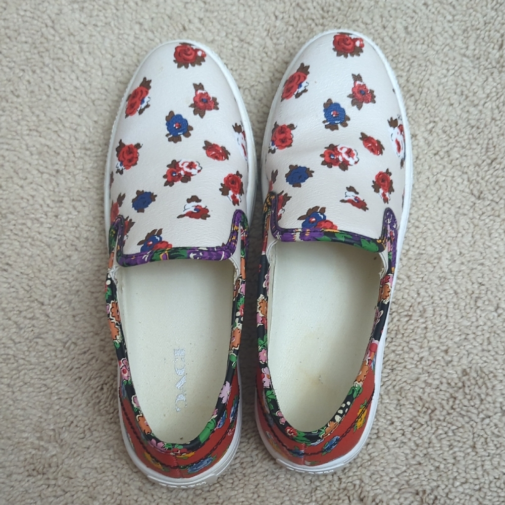 Coach Women's Floral Slip-On Shoes - White and Red